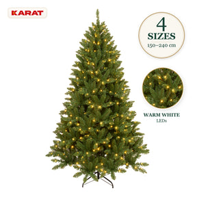 Kunstigt juletræ med LED-lys | Evergreen | Varmhvide LED'er & metalfod | 150–240 cm