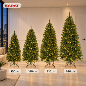 Kunstigt juletræ med LED-lys | Evergreen | Varmhvide LED'er & metalfod | 150–240 cm