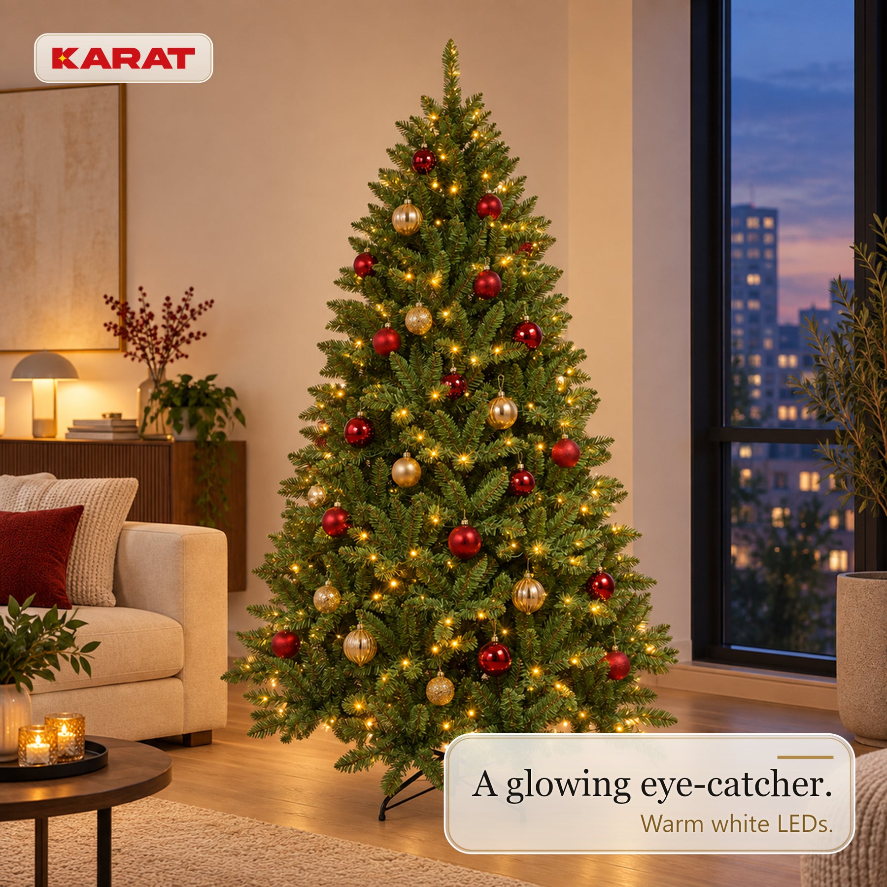 Kunstigt juletræ med LED-lys | Evergreen | Varmhvide LED'er & metalfod | 150–240 cm