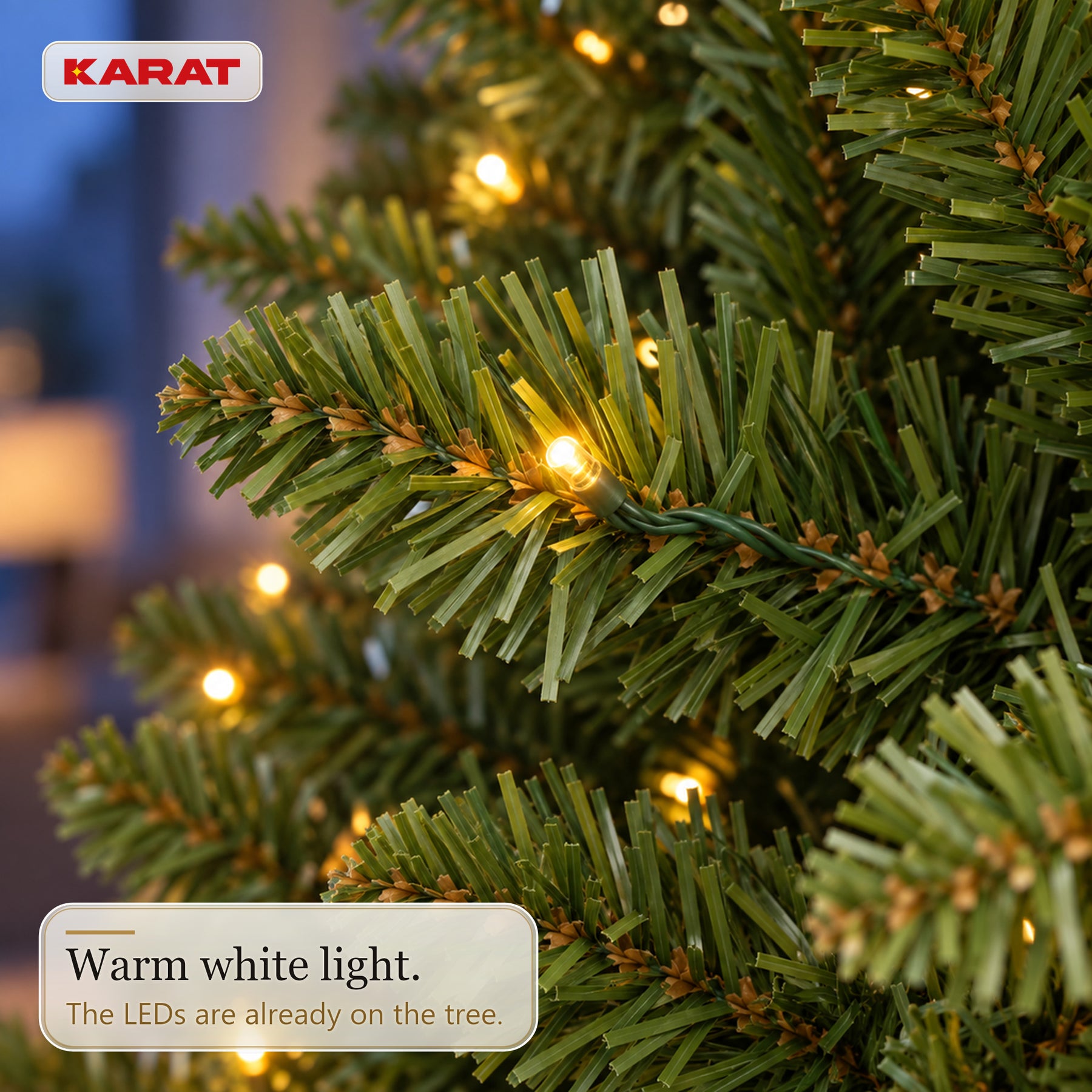 Kunstigt juletræ med LED-lys | Evergreen | Varmhvide LED'er & metalfod | 150–240 cm