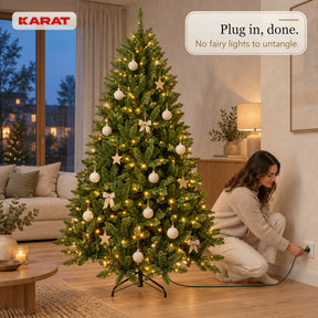 Kunstigt juletræ med LED-lys | Evergreen | Varmhvide LED'er & metalfod | 150–240 cm