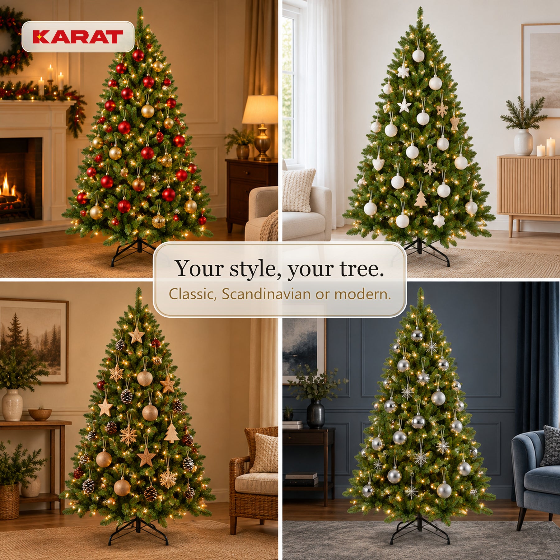 Kunstigt juletræ med LED-lys | Evergreen | Varmhvide LED'er & metalfod | 150–240 cm