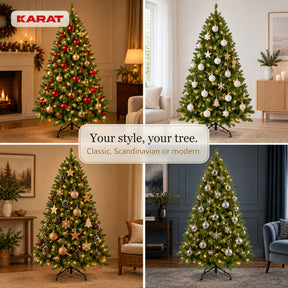 Kunstigt juletræ med LED-lys | Evergreen | Varmhvide LED'er & metalfod | 150–240 cm