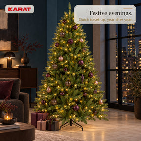 Kunstigt juletræ med LED-lys | Evergreen | Varmhvide LED'er & metalfod | 150–240 cm