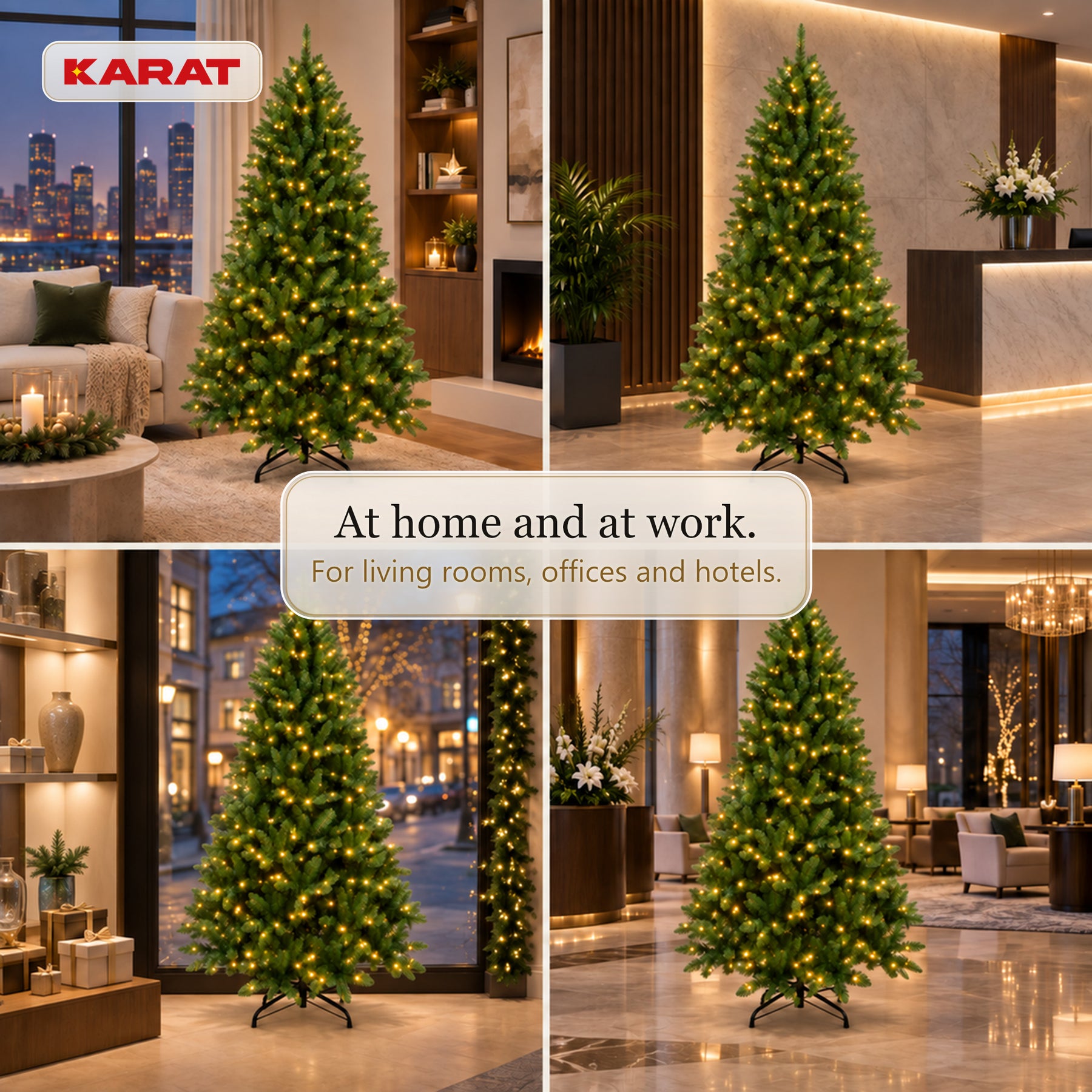 Kunstigt juletræ med LED-lys | Evergreen | Varmhvide LED'er & metalfod | 150–240 cm