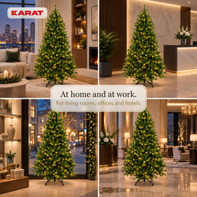 Kunstigt juletræ med LED-lys | Evergreen | Varmhvide LED'er & metalfod | 150–240 cm