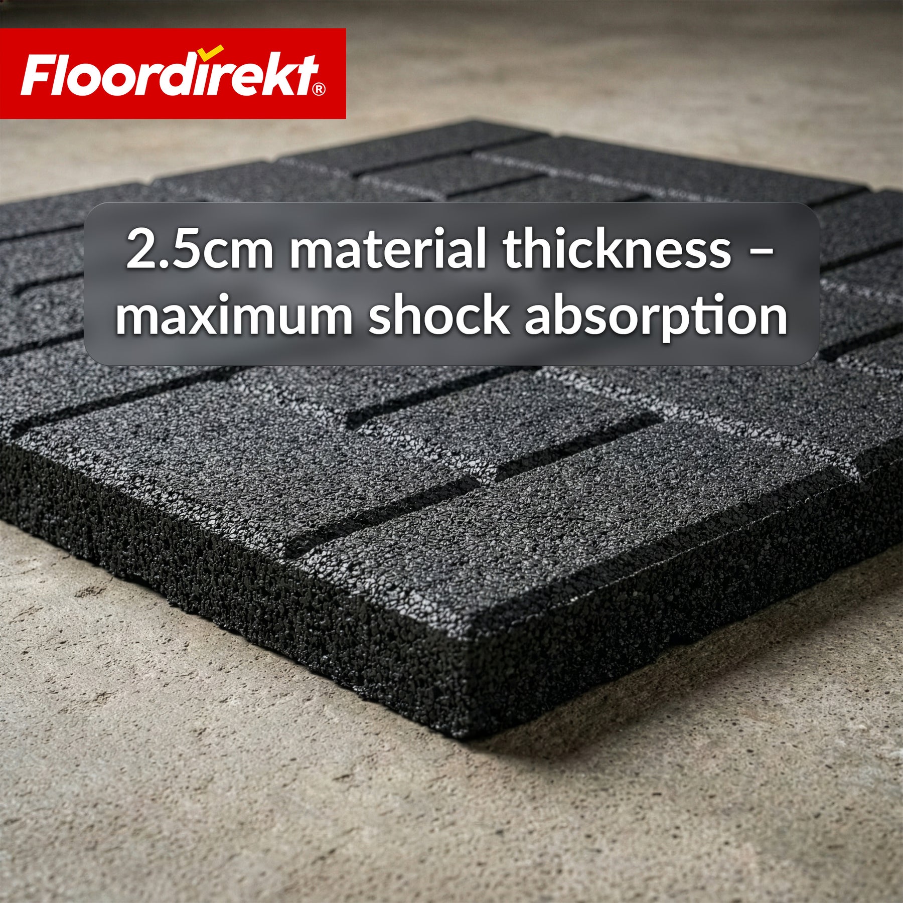 Faldunderlagsmåtte | Paving Tile | 50x50 cm 25 mm | Gummiplade i brostensoptik | Terrasse, have & udendørsområde