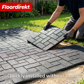 Faldunderlagsmåtte | Paving Tile | 50x50 cm 25 mm | Gummiplade i brostensoptik | Terrasse, have & udendørsområde