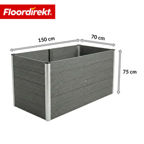 WPC-højbed | Delos | 150 x 70 x 75 cm | Ekstra stabil med støttestang | Antracit | Aluminium-hjørneprofiler