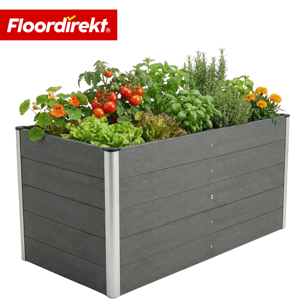 WPC-højbed | Delos | 150 x 70 x 75 cm | Ekstra stabil med støttestang | Antracit | Aluminium-hjørneprofiler
