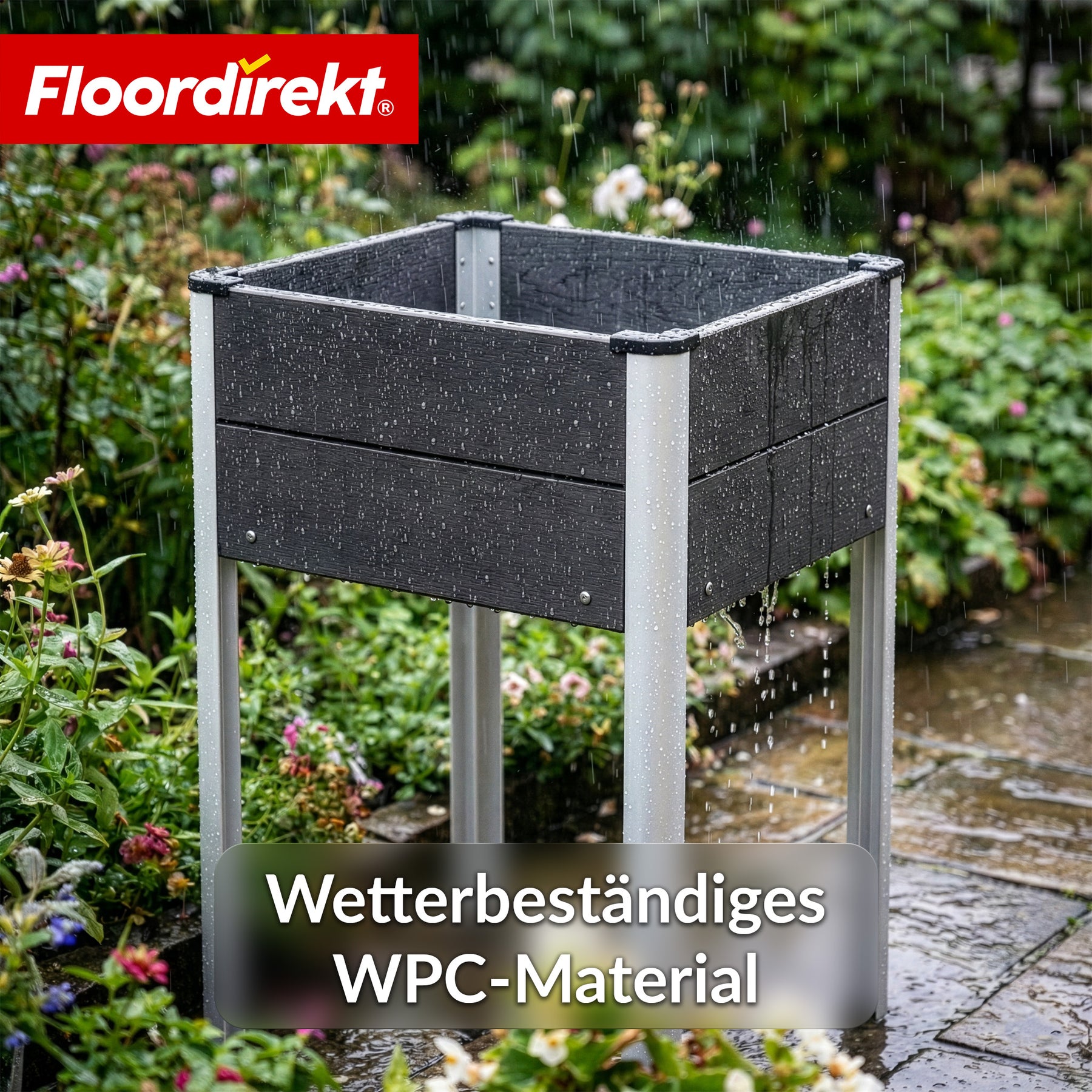 WPC-højbed | Salina | Antracit | Højbed på ben 60 x 50 x 90 cm | Vejrbestandigt & nemt at vedligeholde