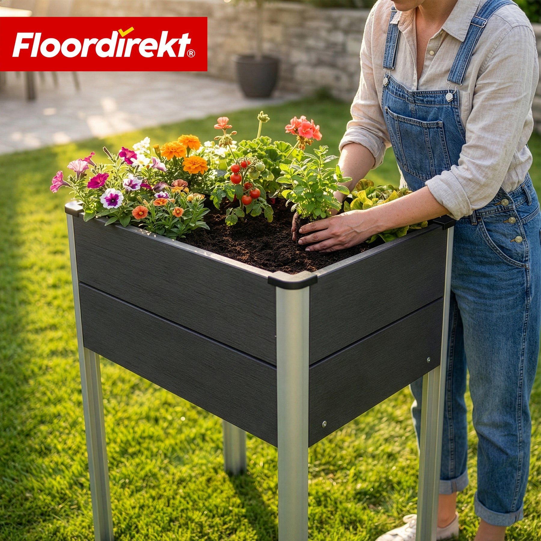 WPC-højbed | Salina | Antracit | Højbed på ben 60 x 50 x 90 cm | Vejrbestandigt & nemt at vedligeholde