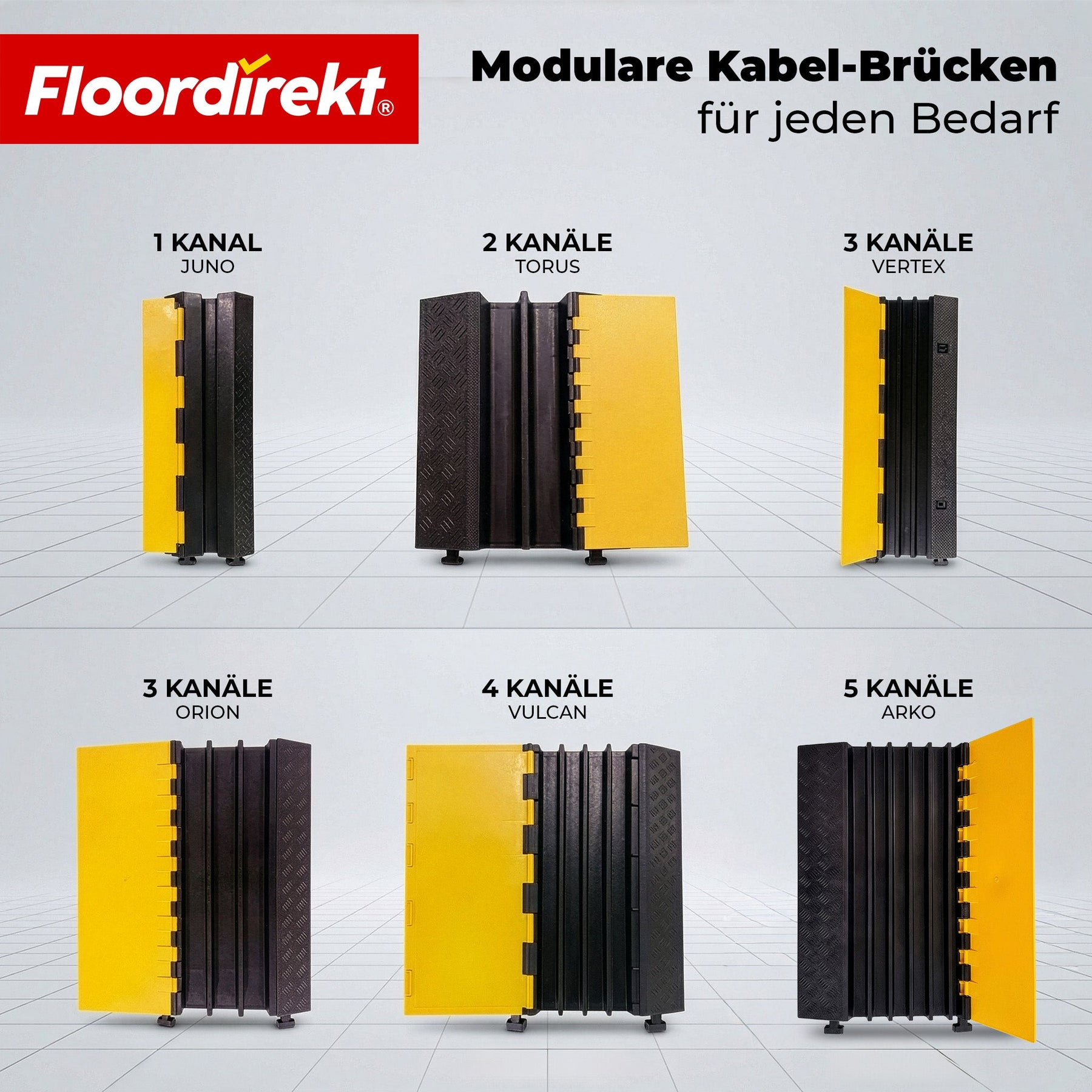 Kabelbro i gummi med PVC-klap | Kabelbeskyttelsesbro 1–5 kanaler, belastbar op til 20 t