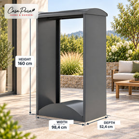 Brændestativ | Alexis | Brændeopbevaring i galvaniseret stål | Buet tag | 98,4 × 52,4 × 160 cm