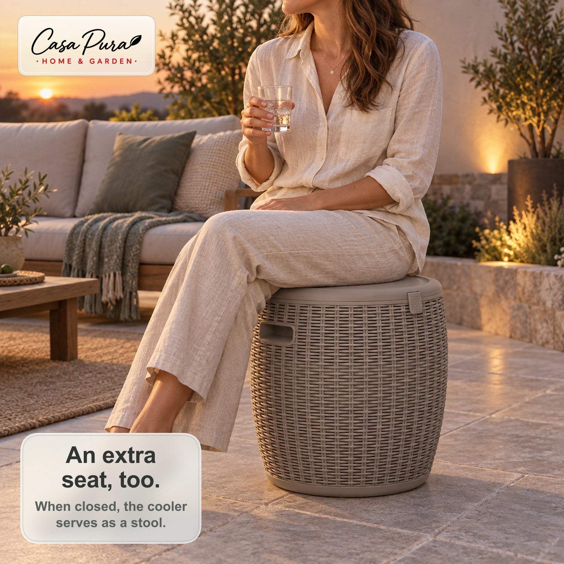 Drikkekøler | Laguna | 36 L Køleboks med Sidde- og Sidebordsfunktion i Rattanlook | 2 Farver