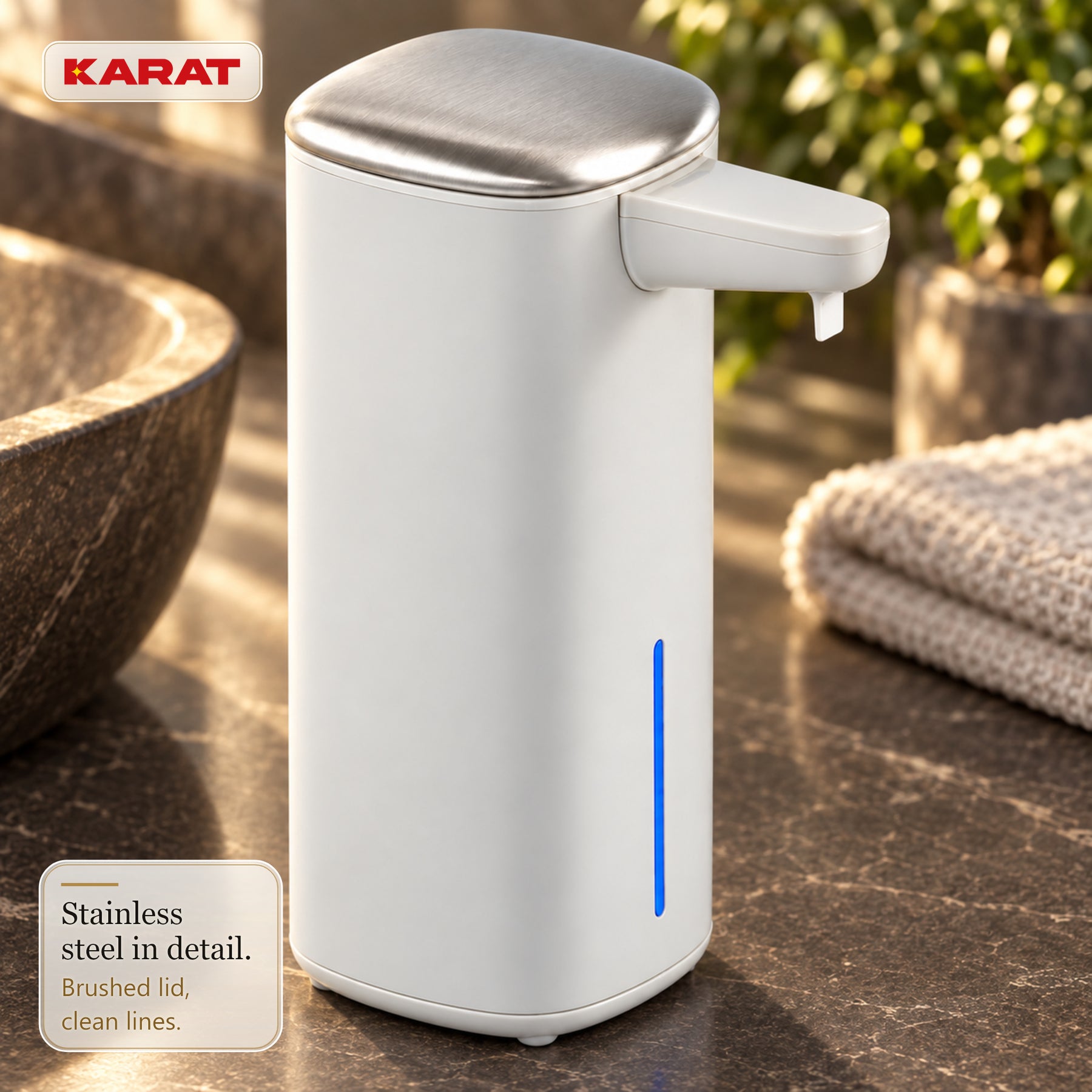 Automatisk skumsæbedispenser | Liora | Berøringsfri sæbedispenser med sensor, USB-C-batteri & rustfrit stål | 250 ml