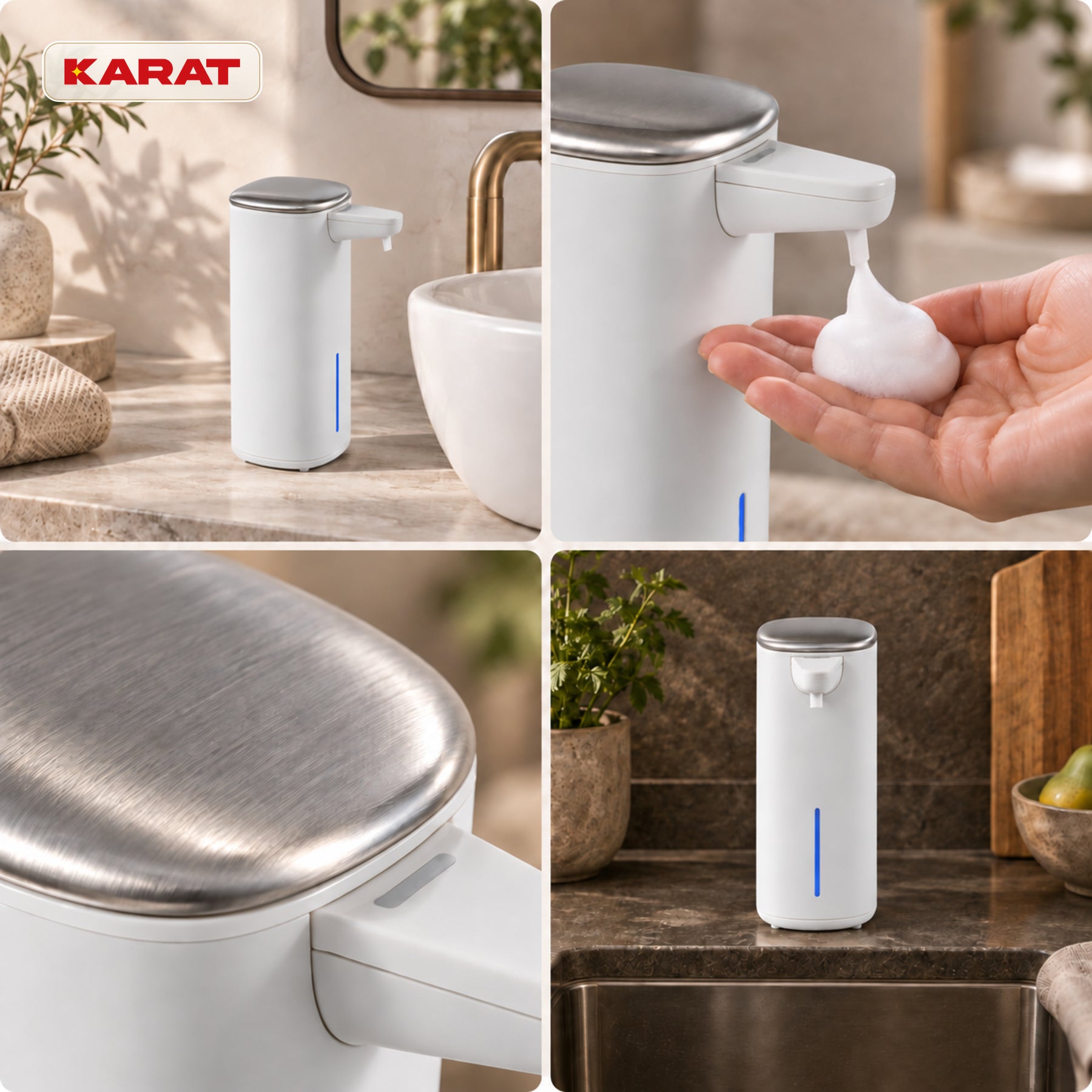 Automatisk skumsæbedispenser | Liora | Berøringsfri sæbedispenser med sensor, USB-C-batteri & rustfrit stål | 250 ml