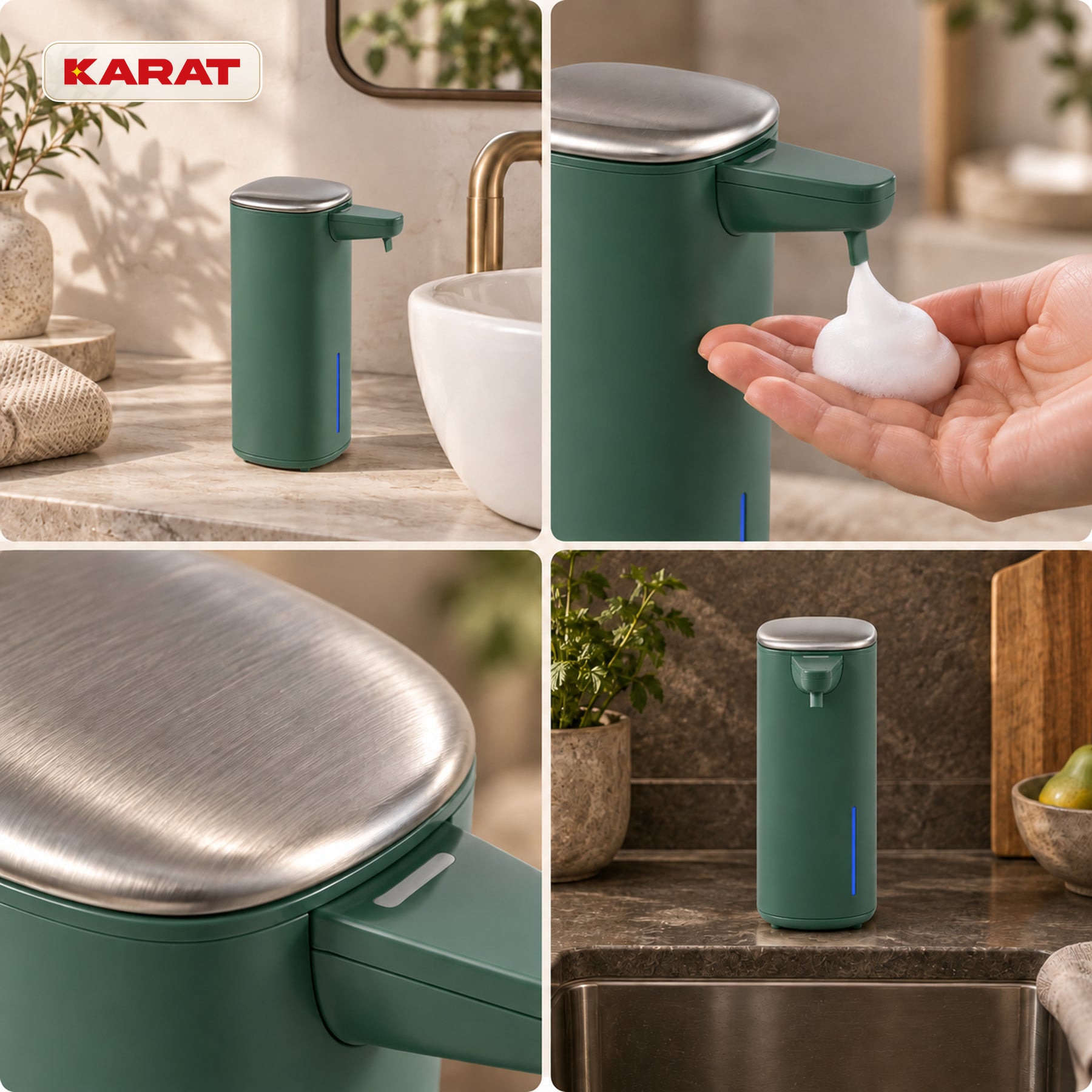 Automatisk skumsæbedispenser | Liora | Berøringsfri sæbedispenser med sensor, USB-C-batteri & rustfrit stål | 250 ml