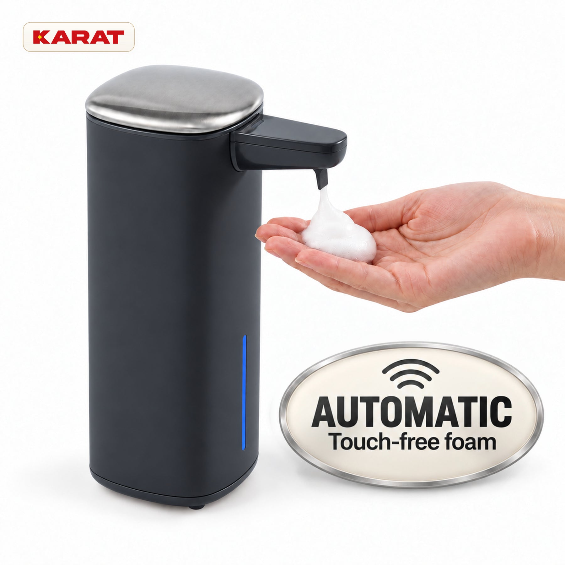 Automatisk skumsæbedispenser | Liora | Berøringsfri sæbedispenser med sensor, USB-C-batteri & rustfrit stål | 250 ml