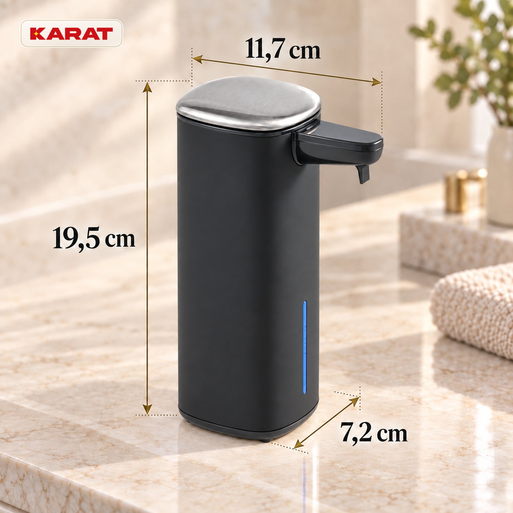 Automatisk skumsæbedispenser | Liora | Berøringsfri sæbedispenser med sensor, USB-C-batteri & rustfrit stål | 250 ml