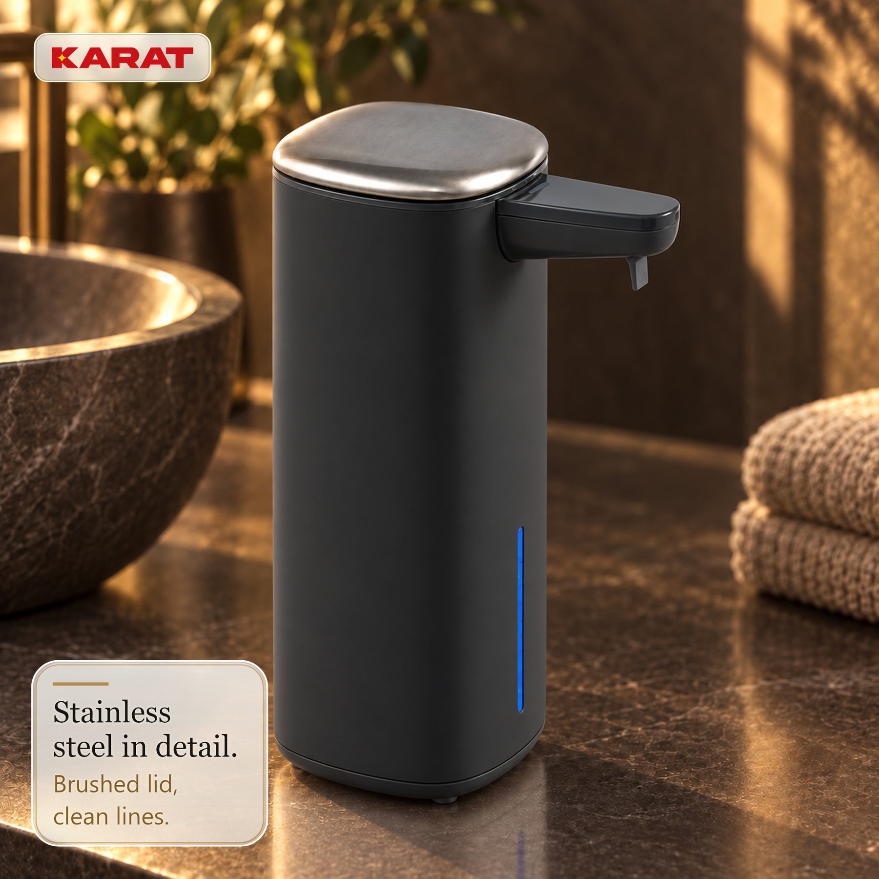 Automatisk skumsæbedispenser | Liora | Berøringsfri sæbedispenser med sensor, USB-C-batteri & rustfrit stål | 250 ml