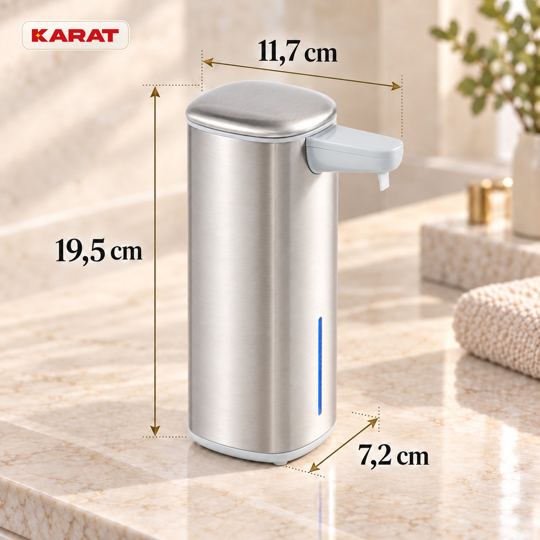 Automatisk skumsæbedispenser | Liora | Berøringsfri sæbedispenser med sensor, USB-C-batteri & rustfrit stål | 250 ml