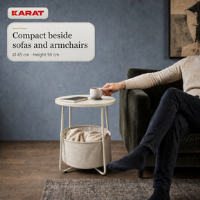 Sidebord | Luca | Rundt bord med stofkurv & opbevaring | Ø 45 cm | 4 farver