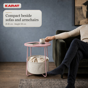 Sidebord | Luca | Rundt bord med stofkurv & opbevaring | Ø 45 cm | 4 farver
