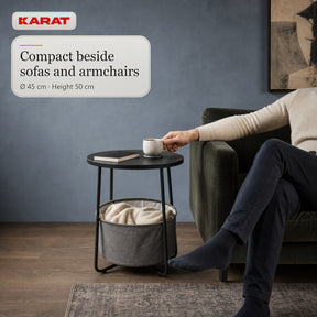 Sidebord | Luca | Rundt bord med stofkurv & opbevaring | Ø 45 cm | 4 farver