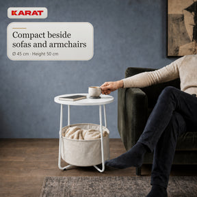 Sidebord | Luca | Rundt bord med stofkurv & opbevaring | Ø 45 cm | 4 farver
