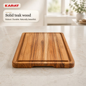 Deska do krojenia | Maison Teak Edge Grain | Lite drewno tekowe z rowkiem na soki & uchwytami | 3 rozmiary