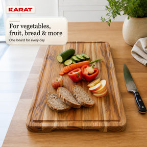 Deska do krojenia | Maison Teak Edge Grain | Lite drewno tekowe z rowkiem na soki & uchwytami | 3 rozmiary