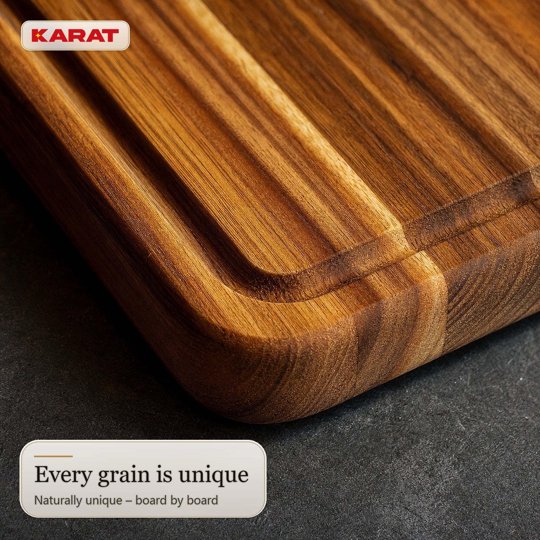 Deska do krojenia | Maison Teak Edge Grain | Lite drewno tekowe z rowkiem na soki & uchwytami | 3 rozmiary