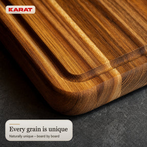 Deska do krojenia | Maison Teak Edge Grain | Lite drewno tekowe z rowkiem na soki & uchwytami | 3 rozmiary