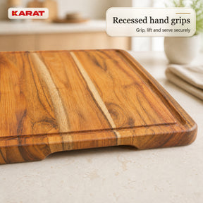 Deska do krojenia | Maison Teak Edge Grain | Lite drewno tekowe z rowkiem na soki & uchwytami | 3 rozmiary