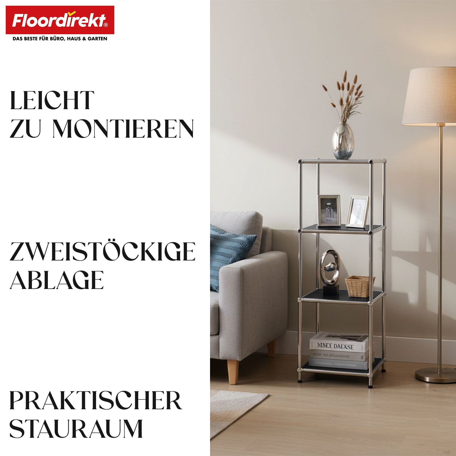 Metallreol | Concept Epure MK-005 | 4-etagers reol med åbne hylder | Fås i flere farver