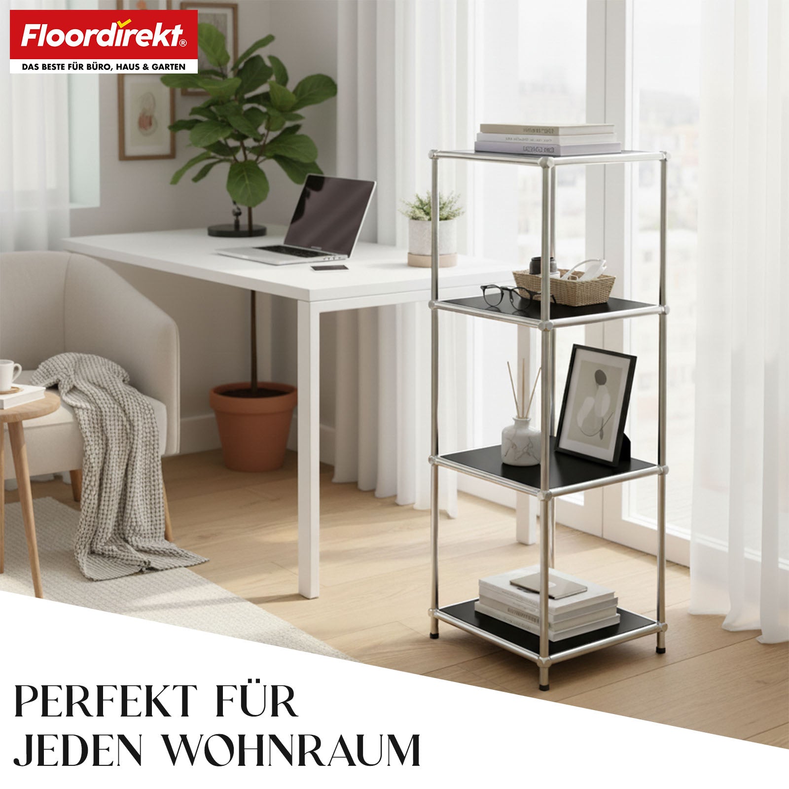 Metallreol | Concept Epure MK-005 | 4-etagers reol med åbne hylder | Fås i flere farver