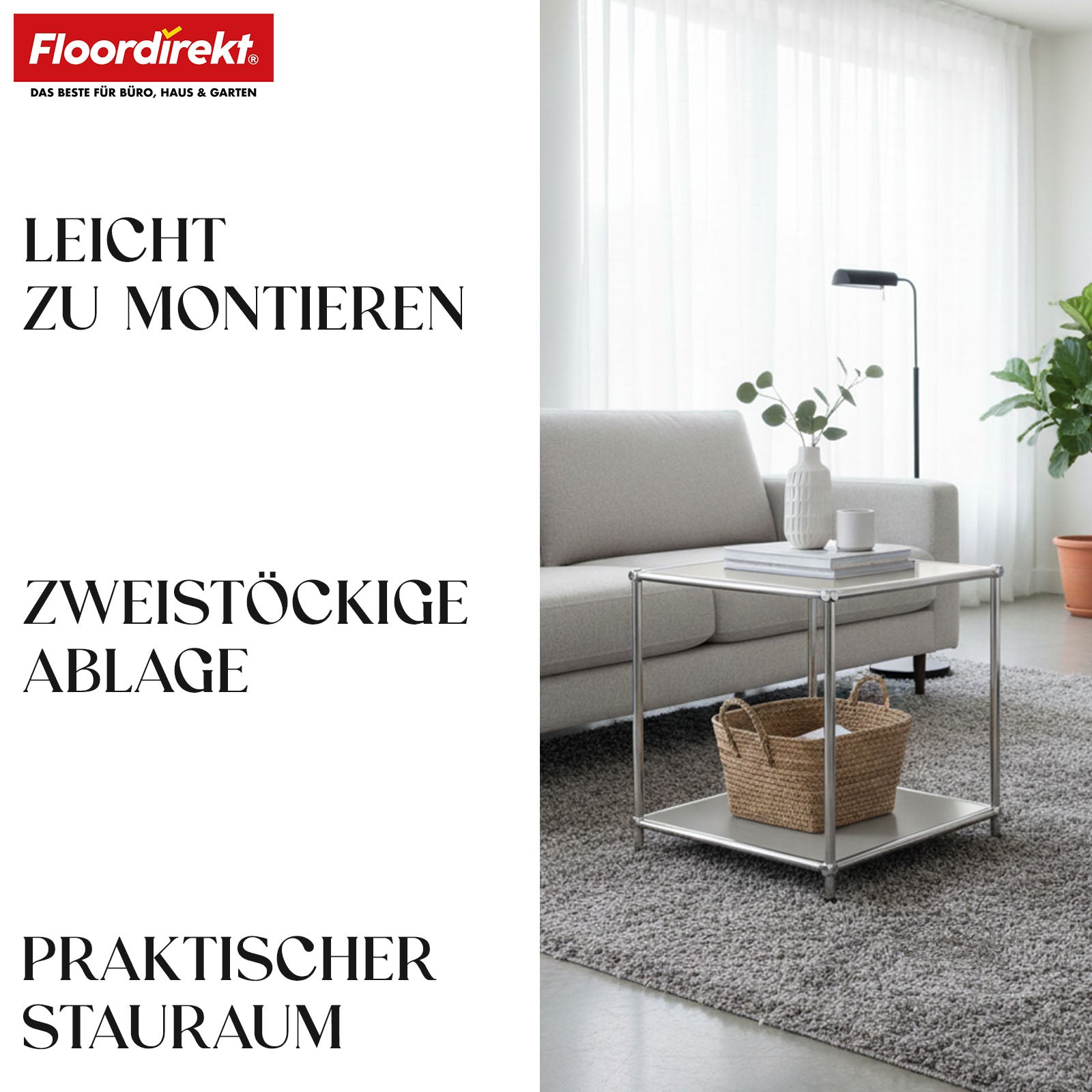 Metallreol | Concept Epure MK-012 | Åben side- og opbevaringsreol med 2 hylder | Fås i flere farver