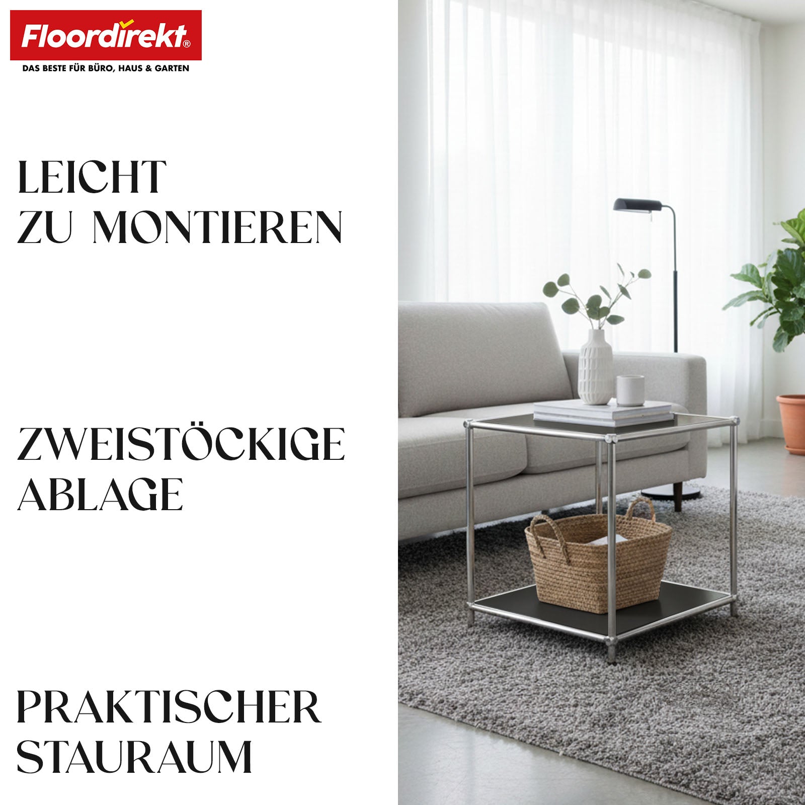 Metallreol | Concept Epure MK-012 | Åben side- og opbevaringsreol med 2 hylder | Fås i flere farver