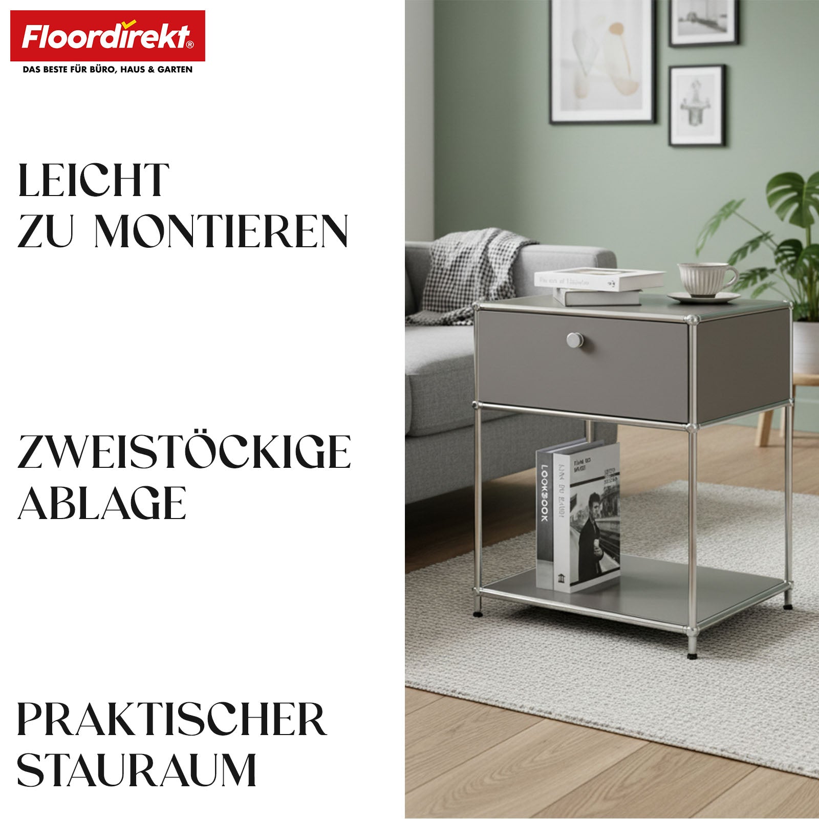 Metallreol | Concept Epure MK-139 | Side- og opbevaringsreol med skuffe og hylder | Fås i flere farver