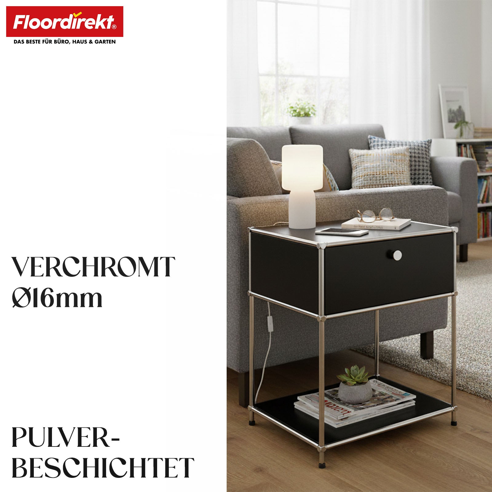 Metallreol | Concept Epure MK-139 | Side- og opbevaringsreol med skuffe og hylder | Fås i flere farver