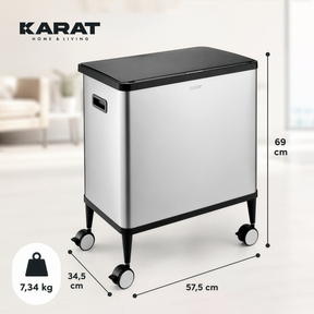 Affaldsspand | Tyler | Sensor-affaldsspand i rustfrit stål | 2 × 24 L affaldssortering | Hjul med bremser