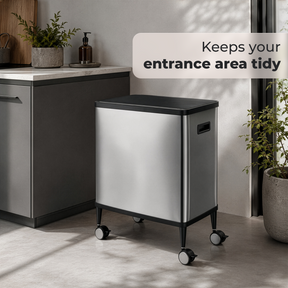 Affaldsspand | Tyler | Sensor-affaldsspand i rustfrit stål | 2 × 24 L affaldssortering | Hjul med bremser