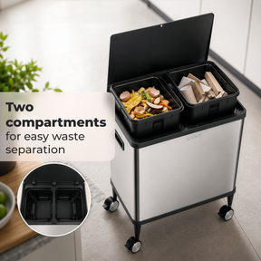 Affaldsspand | Tyler | Sensor-affaldsspand i rustfrit stål | 2 × 24 L affaldssortering | Hjul med bremser