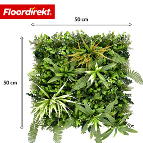 Plantevæg | Fire Sky | Naturtro, vedligeholdelsesfrit kunstplante-panel | Solbestandig & udvidelig med klik-system | 50 × 50 cm