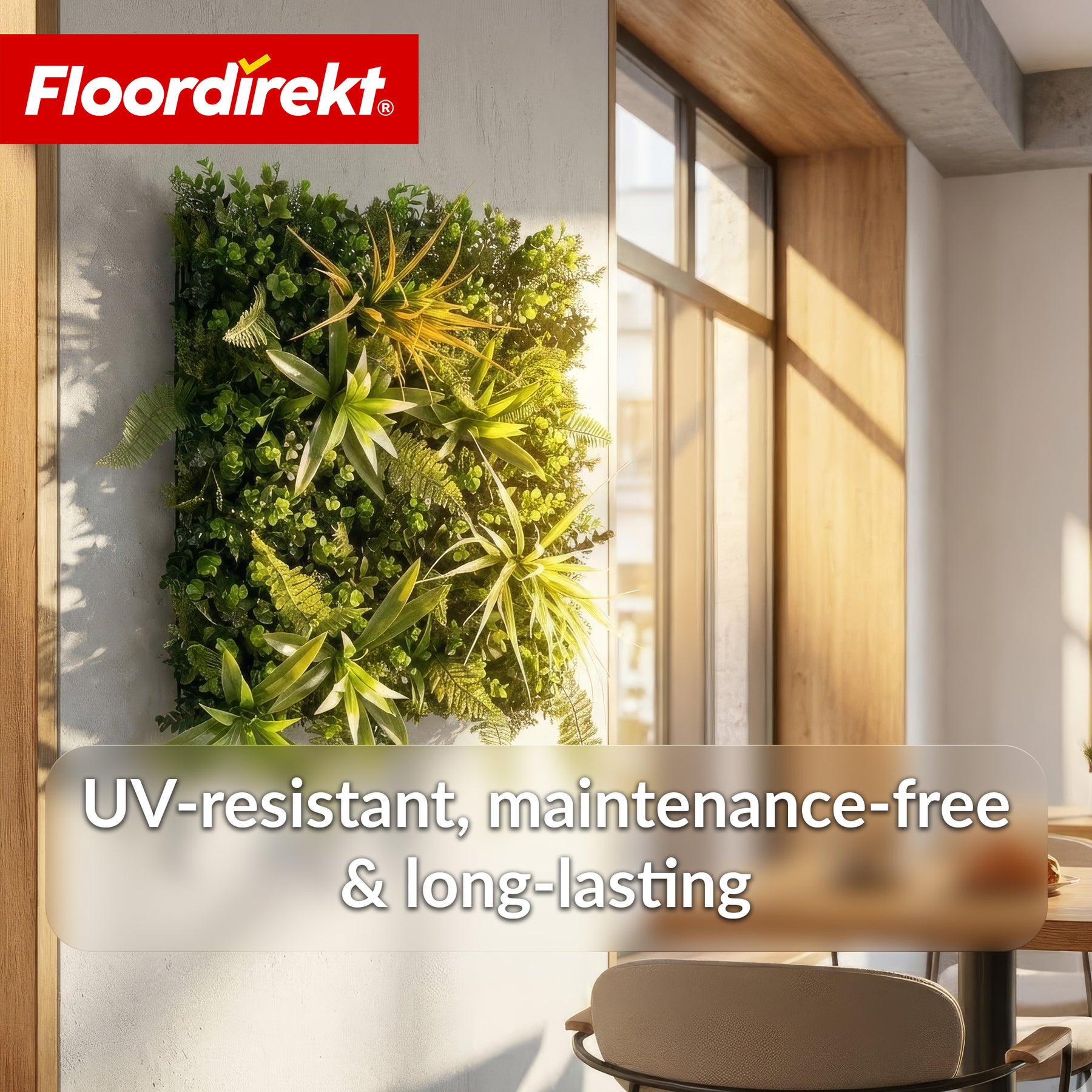 Plantevæg | Fire Sky | Naturtro, vedligeholdelsesfrit kunstplante-panel | Solbestandig & udvidelig med klik-system | 50 × 50 cm