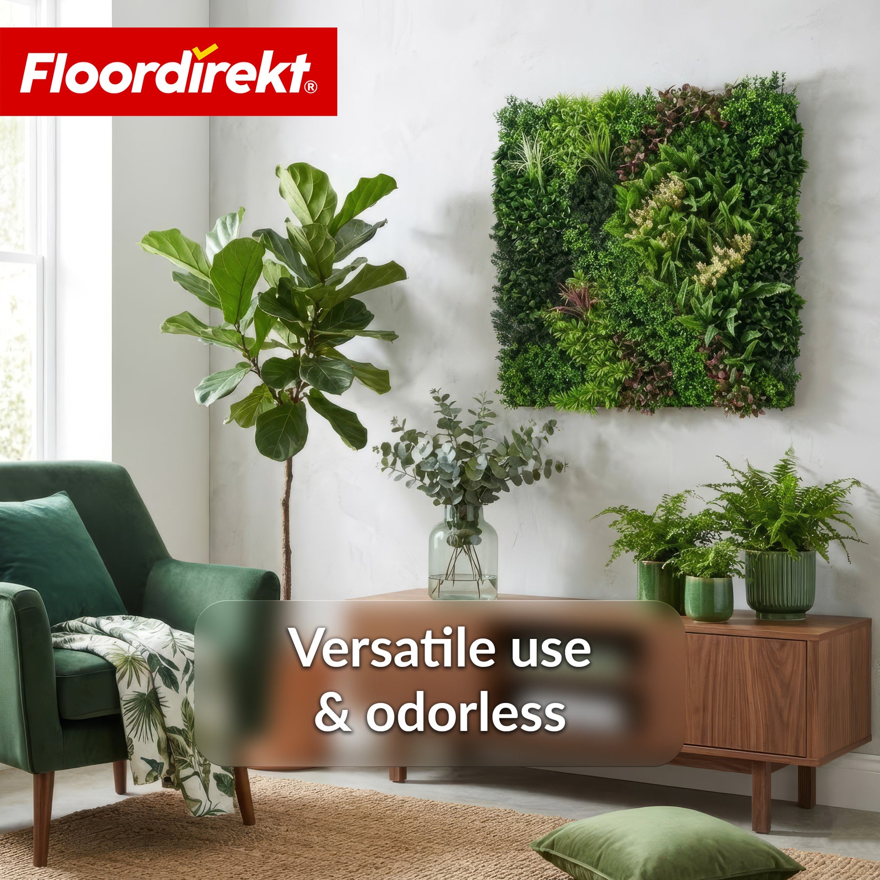 Plantevæg | Hera | Naturtro, vedligeholdelsesfrit kunstplante-panel | Solbestandig & udvidelig med klik-system | 100 × 100 cm