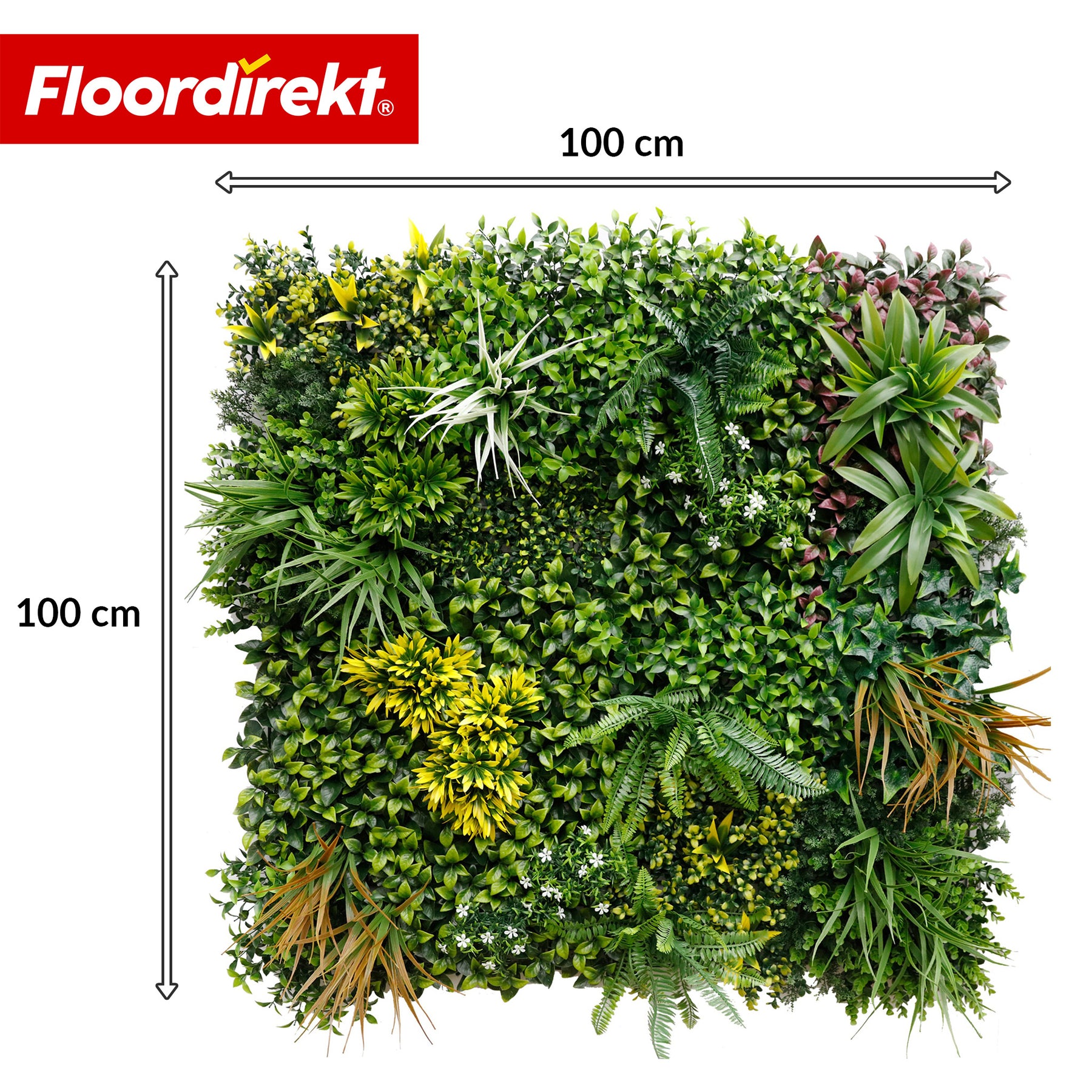 Plantevæg | Spring Garden | Naturtro, vedligeholdelsesfrit grønpanel | Solbestandig & udvidelig med klik-system | 100 × 100 cm