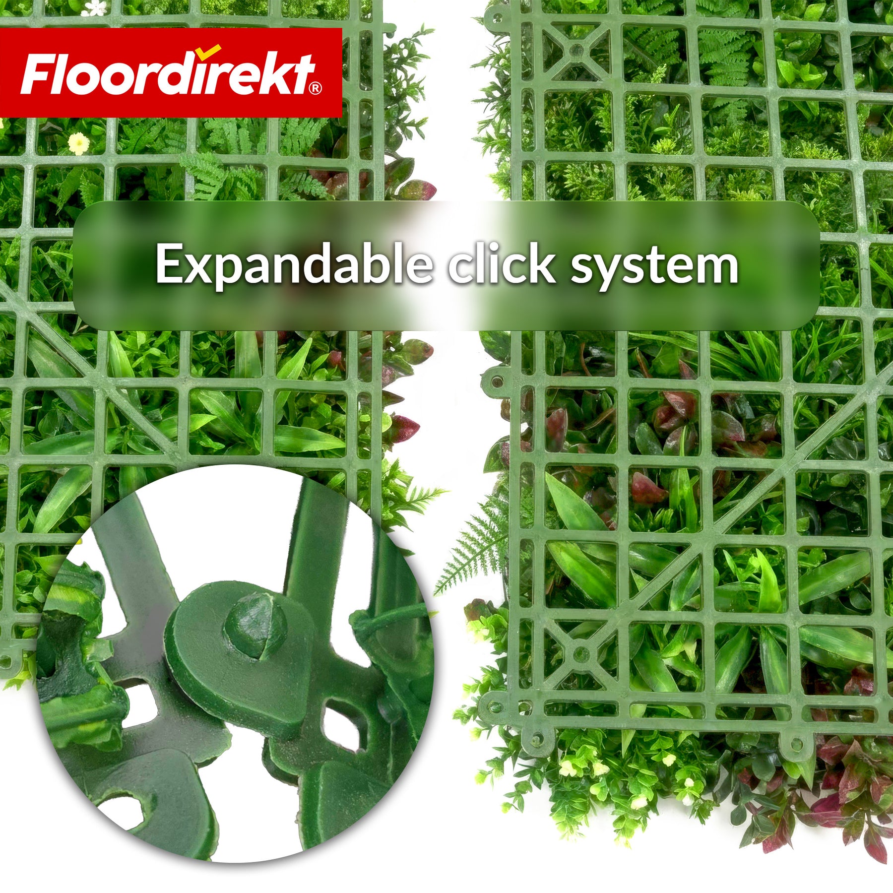 Plantevæg | Spring Garden | Naturtro, vedligeholdelsesfrit grønpanel | Solbestandig & udvidelig med klik-system | 100 × 100 cm