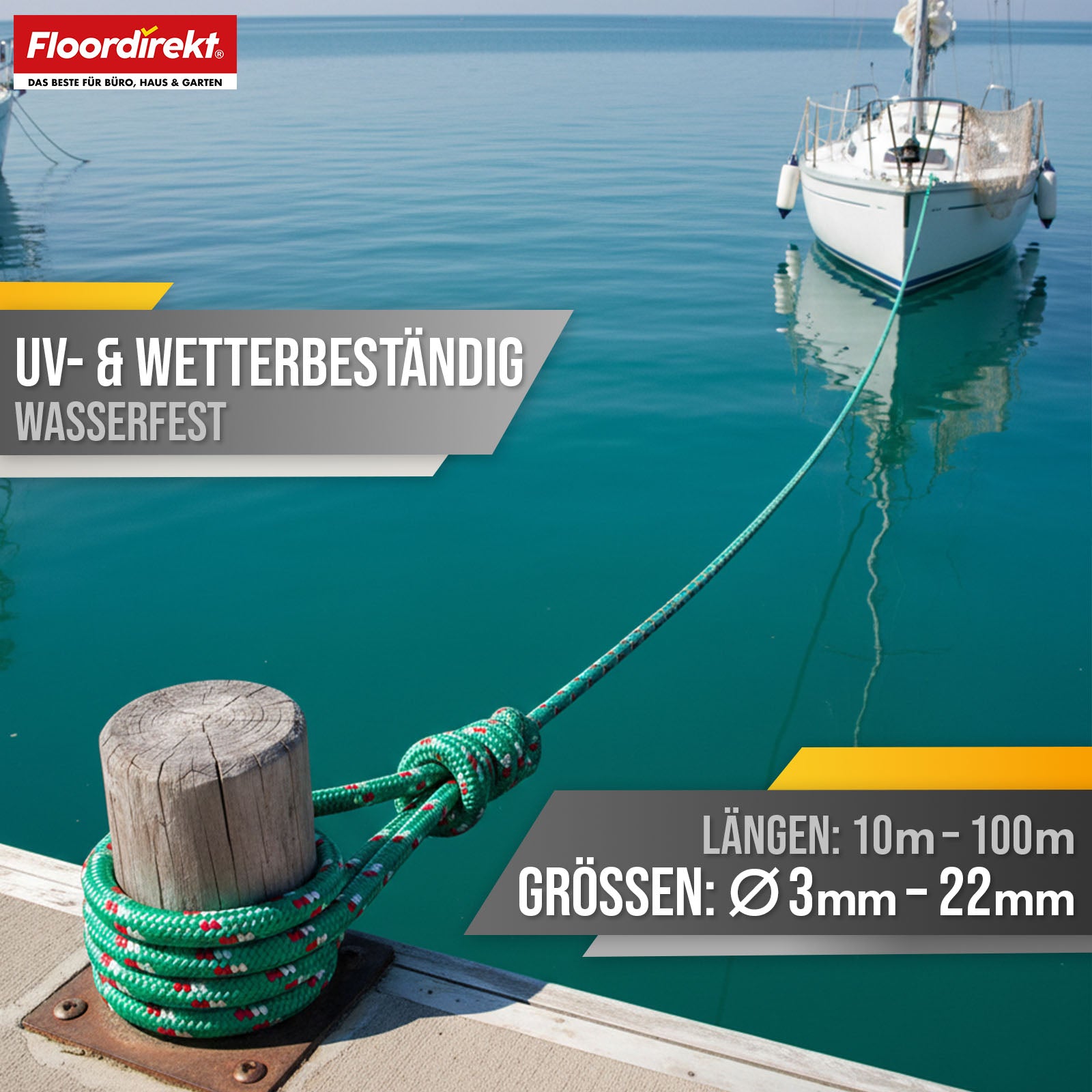 Polypropylen reb | K2 | Rivfast, UV-bestandigt og flydende universalreb | Fås i mange farver, tykkelser og længder